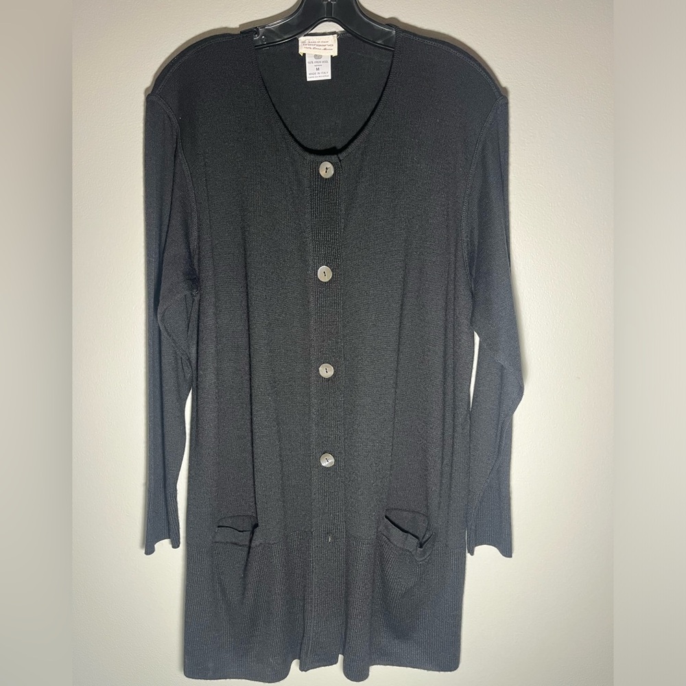MORGANO Cardigan Sweater Sz Medium Black 100% Virgin Wool Vintage Made in Italy